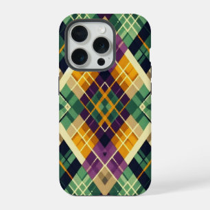 Argyle Mardi Gras yellow purple green iPhone 15 Pro Case