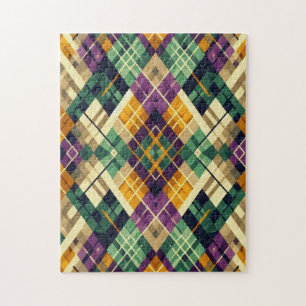 Argyle Mardi Gras yellow purple green Jigsaw Puzzle