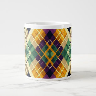 Argyle Mardi Gras yellow purple green Large Coffee Mug