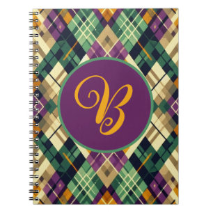 Argyle Mardi Gras yellow purple green Notebook