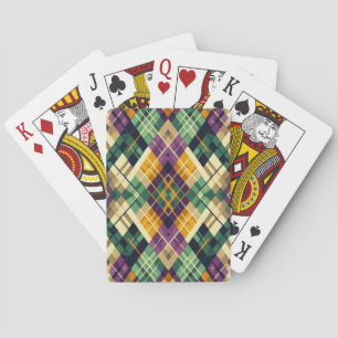 Argyle Mardi Gras yellow purple green Playing Cards