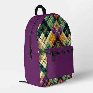 Argyle Mardi Gras yellow purple green Printed Backpack
