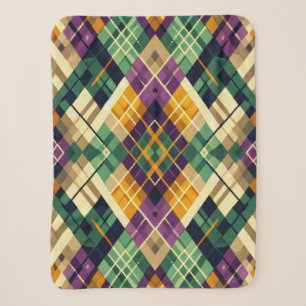 Argyle Mardi Gras yellow purple green Sherpa Blanket
