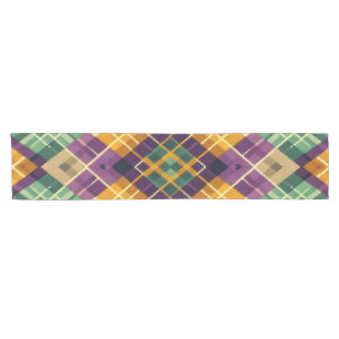 Argyle Mardi Gras yellow purple green Short Table Runner