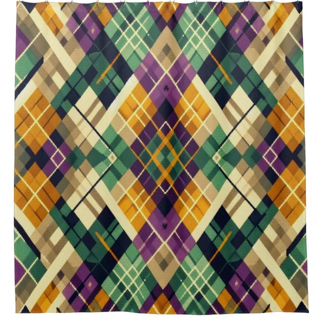 Argyle Mardi Gras yellow purple green Shower Curtain (Front)
