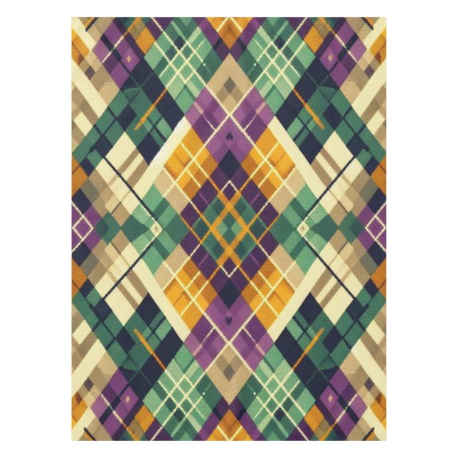 Argyle Mardi Gras yellow purple green Tablecloth (Front)