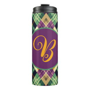 Argyle Mardi Gras yellow purple green Thermal Tumbler