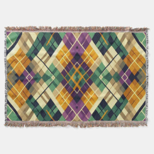 Argyle Mardi Gras yellow purple green Throw Blanket