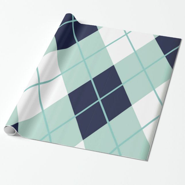 Argyle modern pattern teal navy blue preppy fun wrapping paper (Unrolled)