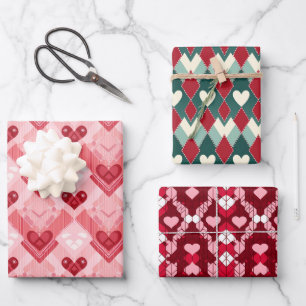 Argyle Modern Valentine Pattern set I Wrapping Paper Sheet