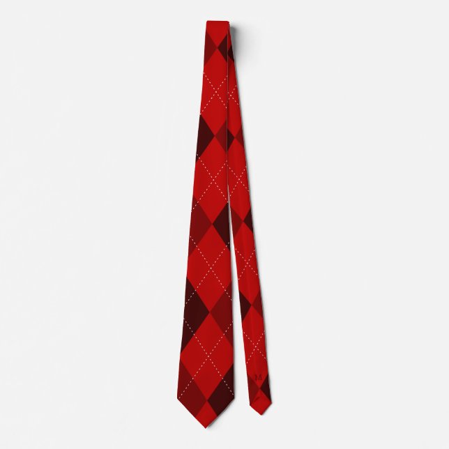 Argyle Monogram Hidden Initial Red Tie (Front)