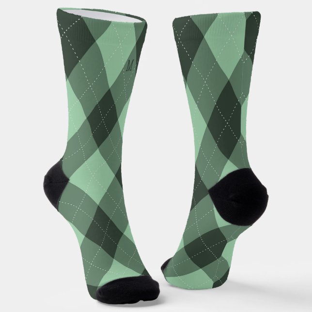 Argyle Monogram Initial Green Socks (Angled)
