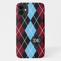 Argyle pattern black, burgundy blue monogram