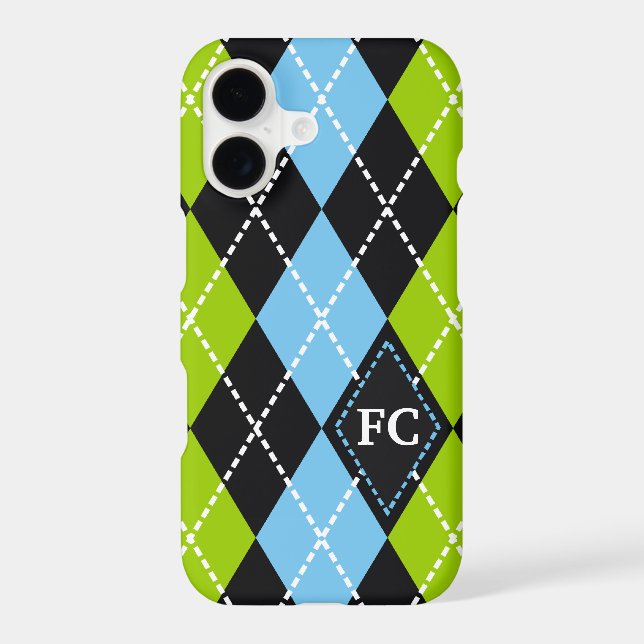 Argyle pattern black, green, blue monogram (Back)