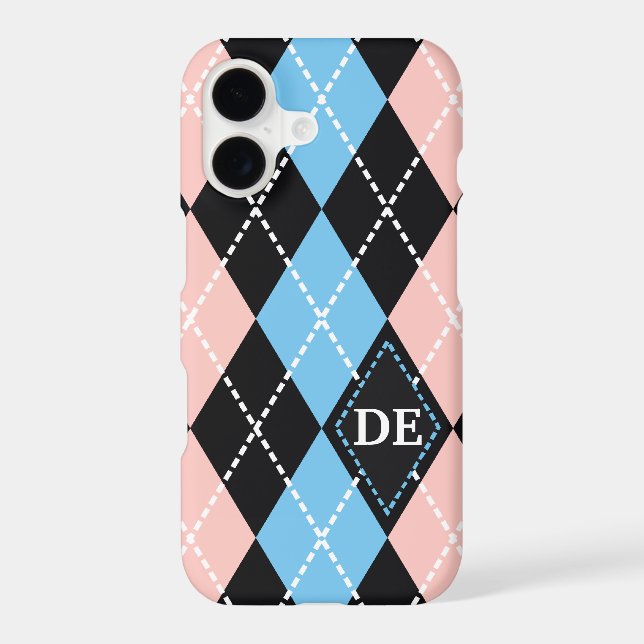 Argyle pattern black, grey and pink monogram (Back)