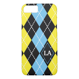 Argyle pattern black, yellow, blue monogram iPhone 8/7 case