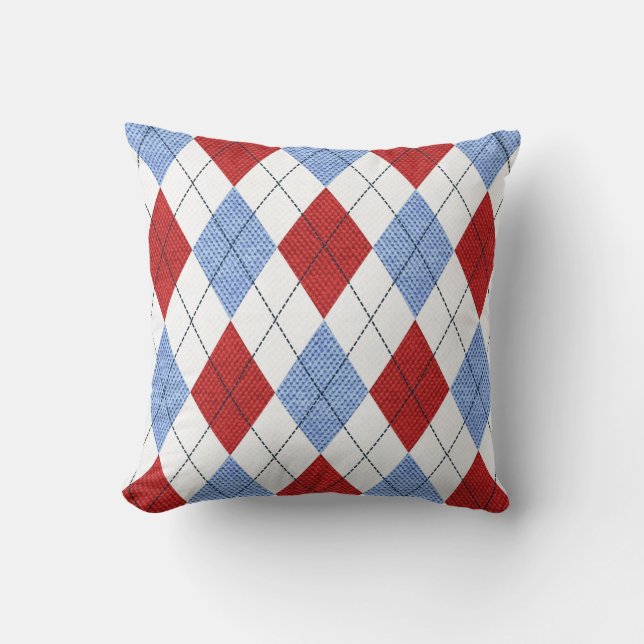 Argyle Pattern Diamond Design Geometric Light Blue Cushion (Front)