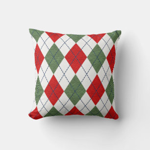 Argyle Pattern Diamond Design Geometric red, green Cushion