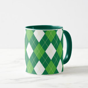 Argyle pattern, green and white mug