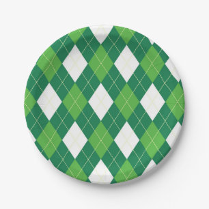 Argyle pattern, green and white paper plate