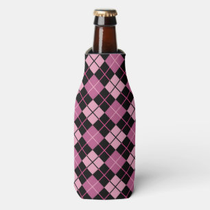 Argyle Pattern in Black and Pink Bottle Cooler