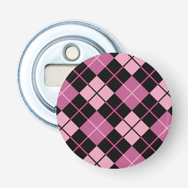 Argyle Pattern in Black and Pink Bottle Opener (Front)