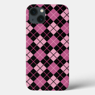 Argyle Pattern in Black and Pink iPhone 13 Case