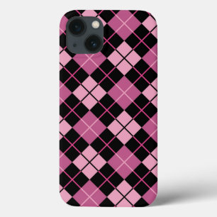 Argyle Pattern in Black and Pink iPhone 13 Case