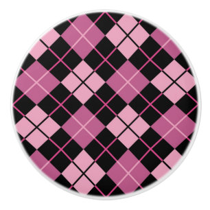Argyle Pattern in Black and Pink Ceramic Knob