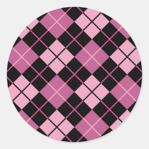 Argyle Pattern in Black and Pink Classic Round Sticker