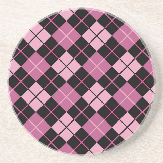 Argyle Pattern in Black and Pink Coaster (Front)