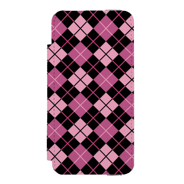 Argyle Pattern in Black and Pink Incipio iPhone Wallet Case (Folio Front)