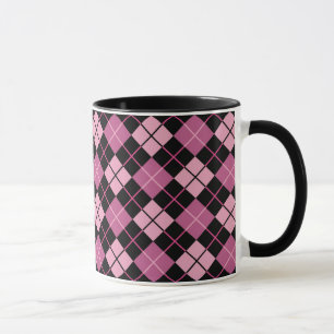 Argyle Pattern in Black and Pink Mug