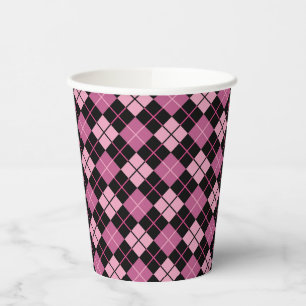 Argyle Pattern in Black and Pink Paper Cups