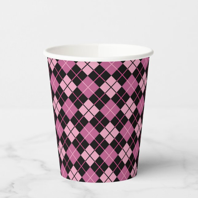 Argyle Pattern in Black and Pink Paper Cups (Left)