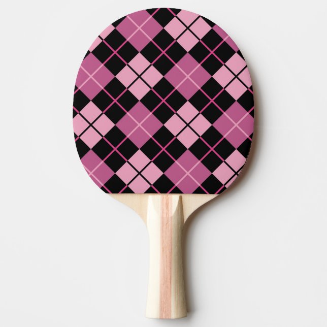 Argyle Pattern in Black and Pink Ping Pong Paddle (Front)