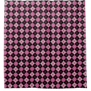 Argyle Pattern in Black and Pink Shower Curtain
