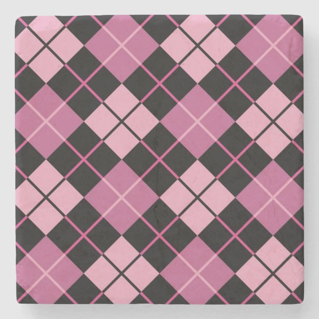 Argyle Pattern in Black and Pink Stone Coaster (Front)