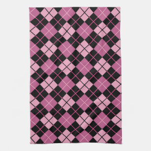 Argyle Pattern in Black and Pink Tea Towel