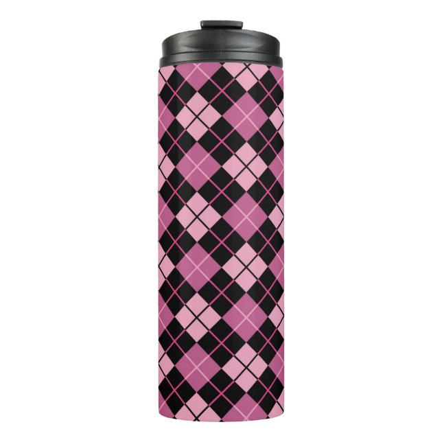 Argyle Pattern in Black and Pink Thermal Tumbler (Front)