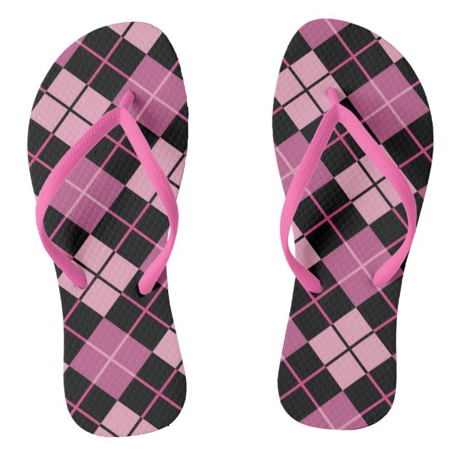 Argyle Pattern in Black and Pink Thongs (Footbed)
