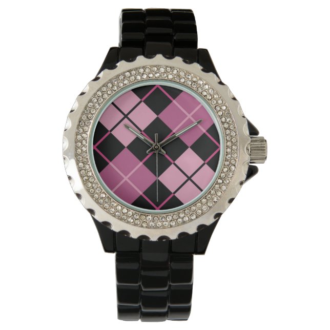 Argyle Pattern in Black and Pink Watch (Front)