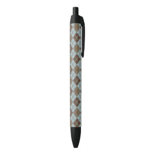 Argyle Pattern in Blue and Taupe Black Ink Pen