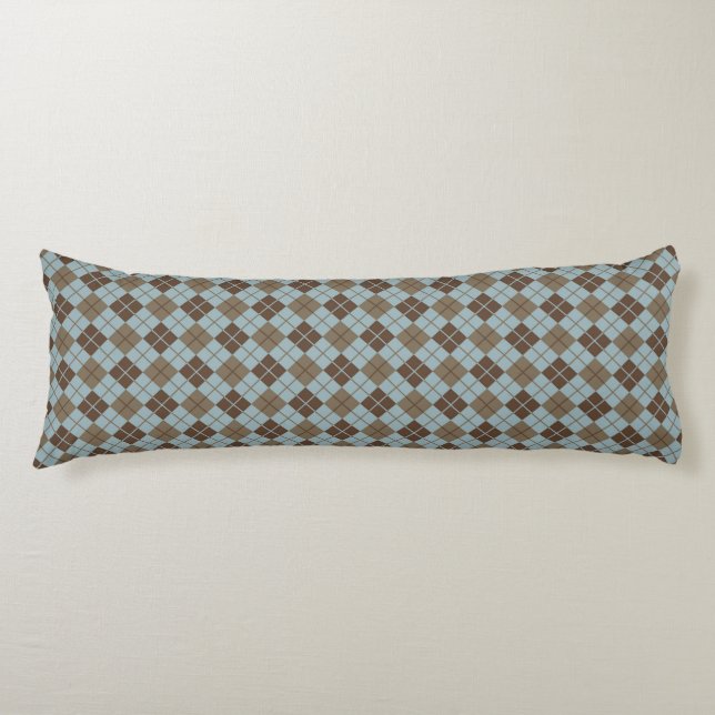 Argyle Pattern in Blue and Taupe Body Cushion (Front)
