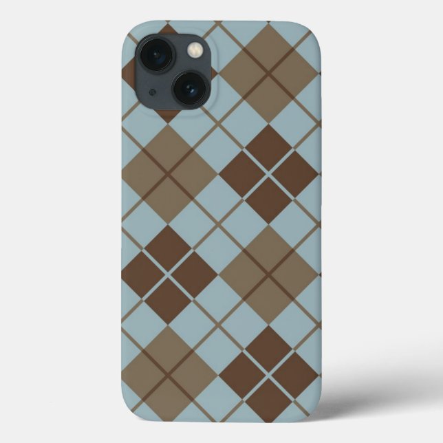 Argyle Pattern in Blue and Taupe Case-Mate iPhone Case (Back)