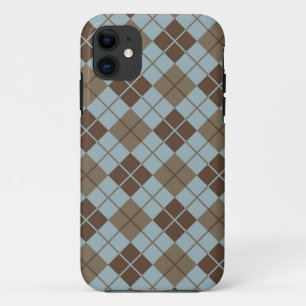 Argyle Pattern in Blue and Taupe iPhone 11 Case