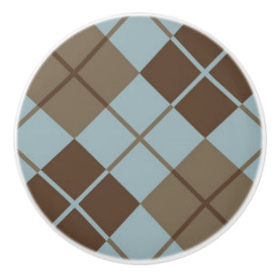Argyle Pattern in Blue and Taupe Ceramic Knob