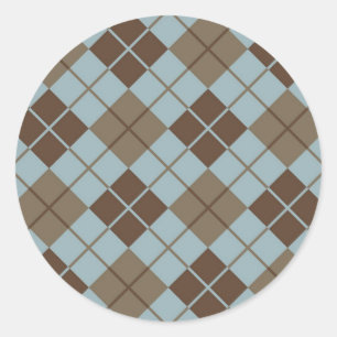 Argyle Pattern in Blue and Taupe Classic Round Sticker