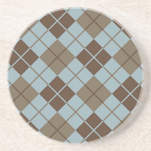 Argyle Pattern in Blue and Taupe Coaster (Front)