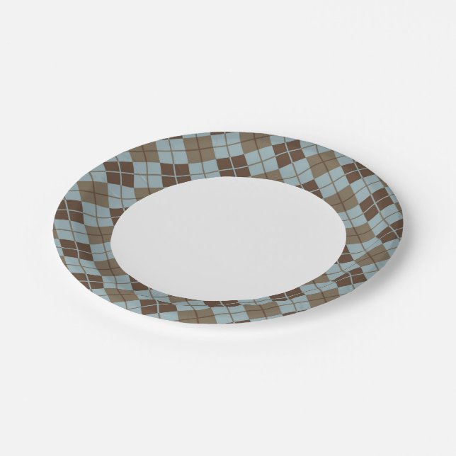 Argyle Pattern in Blue and Taupe Paper Plate (Angled)